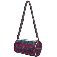 Boho Red Teal Pattern Mini Cylinder Bag by SpinnyChairDesigns