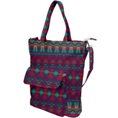 Boho Red Teal Pattern Shoulder Tote Bag by SpinnyChairDesigns