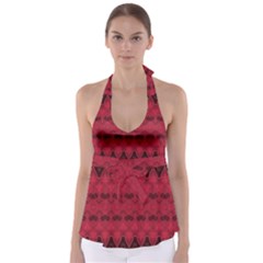 Boho Red Black Pattern Babydoll Tankini Top by SpinnyChairDesigns