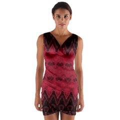 Boho Red Black Pattern Wrap Front Bodycon Dress by SpinnyChairDesigns