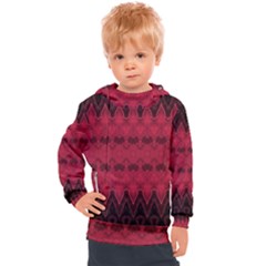 Boho Red Black Pattern Kids  Hooded Pullover by SpinnyChairDesigns
