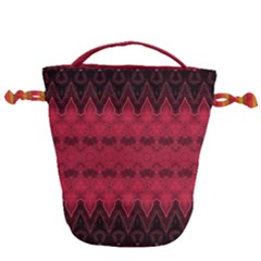 Boho Red Black Pattern Drawstring Bucket Bag by SpinnyChairDesigns