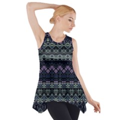 Boho Navy Teal Violet Stripes Side Drop Tank Tunic by SpinnyChairDesigns