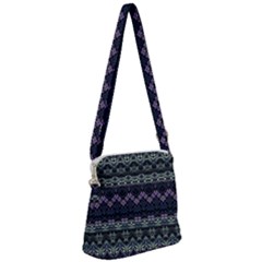 Boho Navy Teal Violet Stripes Zipper Messenger Bag by SpinnyChairDesigns