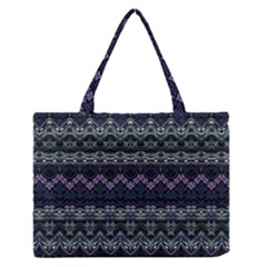 Boho Navy Teal Violet Stripes Zipper Medium Tote Bag by SpinnyChairDesigns