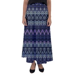 Boho Navy Teal Violet Stripes Flared Maxi Skirt