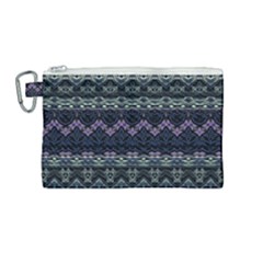 Boho Navy Teal Violet Stripes Canvas Cosmetic Bag (medium) by SpinnyChairDesigns