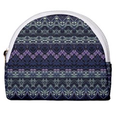 Boho Navy Teal Violet Stripes Horseshoe Style Canvas Pouch by SpinnyChairDesigns