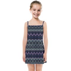 Boho Navy Teal Violet Stripes Kids  Summer Sun Dress by SpinnyChairDesigns