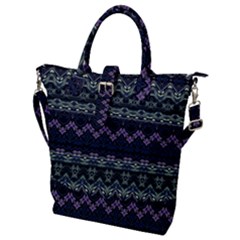 Boho Navy Teal Violet Stripes Buckle Top Tote Bag by SpinnyChairDesigns