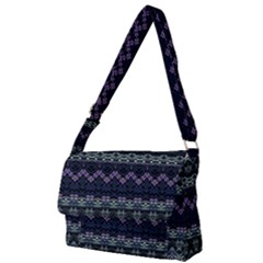 Boho Navy Teal Violet Stripes Full Print Messenger Bag (l) by SpinnyChairDesigns