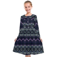 Boho Navy Teal Violet Stripes Kids  Midi Sailor Dress by SpinnyChairDesigns