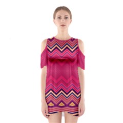 Boho Aztec Stripes Rose Pink Shoulder Cutout One Piece Dress by SpinnyChairDesigns