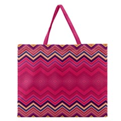 Boho Aztec Stripes Rose Pink Zipper Large Tote Bag by SpinnyChairDesigns