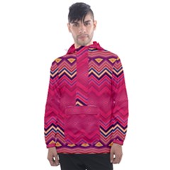 Boho Aztec Stripes Rose Pink Men s Front Pocket Pullover Windbreaker by SpinnyChairDesigns