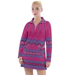 Magenta Blue Stripes Women s Long Sleeve Casual Dress by SpinnyChairDesigns