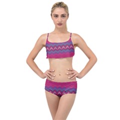 Magenta Blue Stripes Layered Top Bikini Set by SpinnyChairDesigns