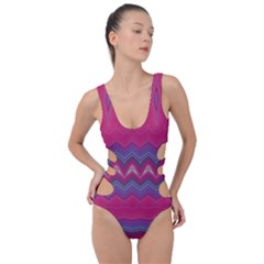 Magenta Blue Stripes Side Cut Out Swimsuit by SpinnyChairDesigns