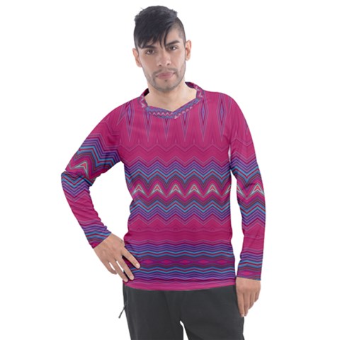 Magenta Blue Stripes Men s Pique Long Sleeve Tee by SpinnyChairDesigns