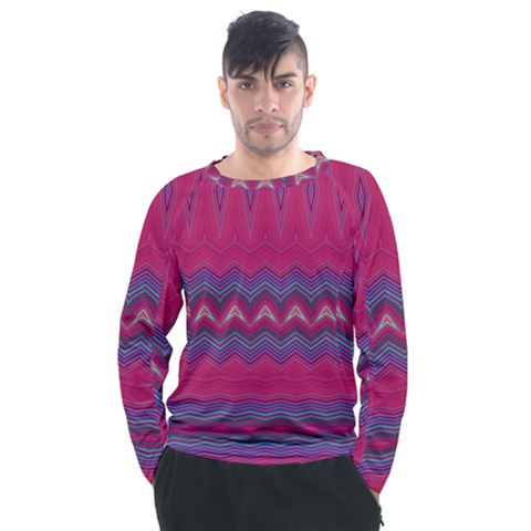 Magenta Blue Stripes Men s Long Sleeve Raglan Tee by SpinnyChairDesigns