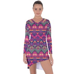 Boho Colorful Pattern Asymmetric Cut-out Shift Dress