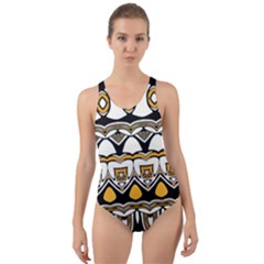 Boho Black White Yellow Cut-out Back One Piece Swimsuit by SpinnyChairDesigns