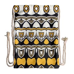 Boho Black White Yellow Drawstring Bag (large) by SpinnyChairDesigns