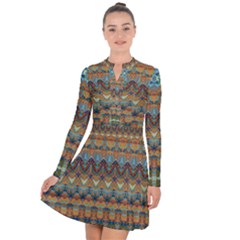 Boho Earth Colors Pattern Long Sleeve Panel Dress by SpinnyChairDesigns