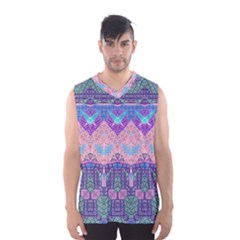 Boho Patchwork Violet Pink Green Men s Basketball Tank Top by SpinnyChairDesigns