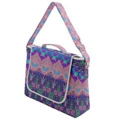 Boho Patchwork Violet Pink Green Box Up Messenger Bag by SpinnyChairDesigns