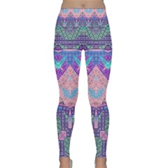 Boho Patchwork Violet Pink Green Lightweight Velour Classic Yoga Leggings by SpinnyChairDesigns