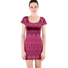Boho Rose Pink Short Sleeve Bodycon Dress by SpinnyChairDesigns