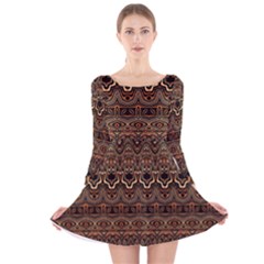 Boho Brown Gold Long Sleeve Velvet Skater Dress by SpinnyChairDesigns