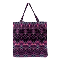 Boho Magenta Black Pattern Grocery Tote Bag by SpinnyChairDesigns