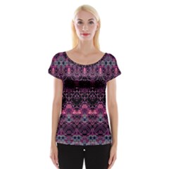 Boho Magenta Black Pattern Cap Sleeve Top by SpinnyChairDesigns