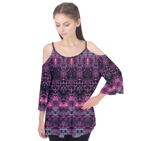 Boho Magenta Black Pattern Flutter Tees by SpinnyChairDesigns