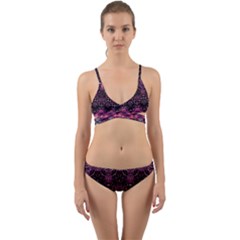 Boho Magenta Black Pattern Wrap Around Bikini Set by SpinnyChairDesigns