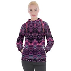 Boho Magenta Black Pattern Women s Hooded Pullover by SpinnyChairDesigns