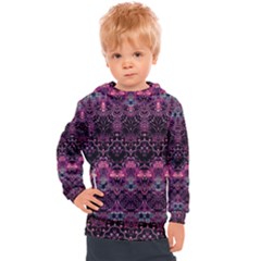 Boho Magenta Black Pattern Kids  Hooded Pullover by SpinnyChairDesigns