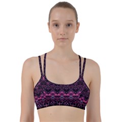 Boho Magenta Black Pattern Line Them Up Sports Bra by SpinnyChairDesigns