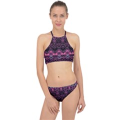 Boho Magenta Black Pattern Racer Front Bikini Set by SpinnyChairDesigns