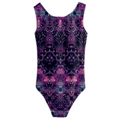 Boho Magenta Black Pattern Kids  Cut-out Back One Piece Swimsuit by SpinnyChairDesigns