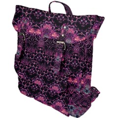 Boho Magenta Black Pattern Buckle Up Backpack by SpinnyChairDesigns