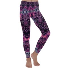 Boho Magenta Black Pattern Kids  Lightweight Velour Classic Yoga Leggings by SpinnyChairDesigns