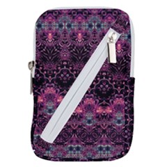 Boho Magenta Black Pattern Belt Pouch Bag (small) by SpinnyChairDesigns