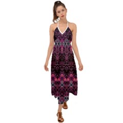 Boho Magenta Black Pattern Halter Tie Back Dress  by SpinnyChairDesigns