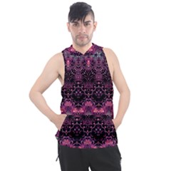 Boho Magenta Black Pattern Men s Sleeveless Hoodie by SpinnyChairDesigns