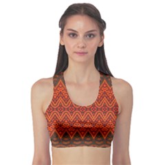 Boho Rust Orange Brown Pattern Sports Bra