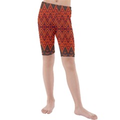 Boho Rust Orange Brown Pattern Kids  Mid Length Swim Shorts