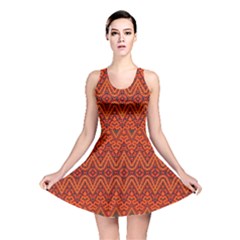 Boho Rust Orange Brown Pattern Reversible Skater Dress